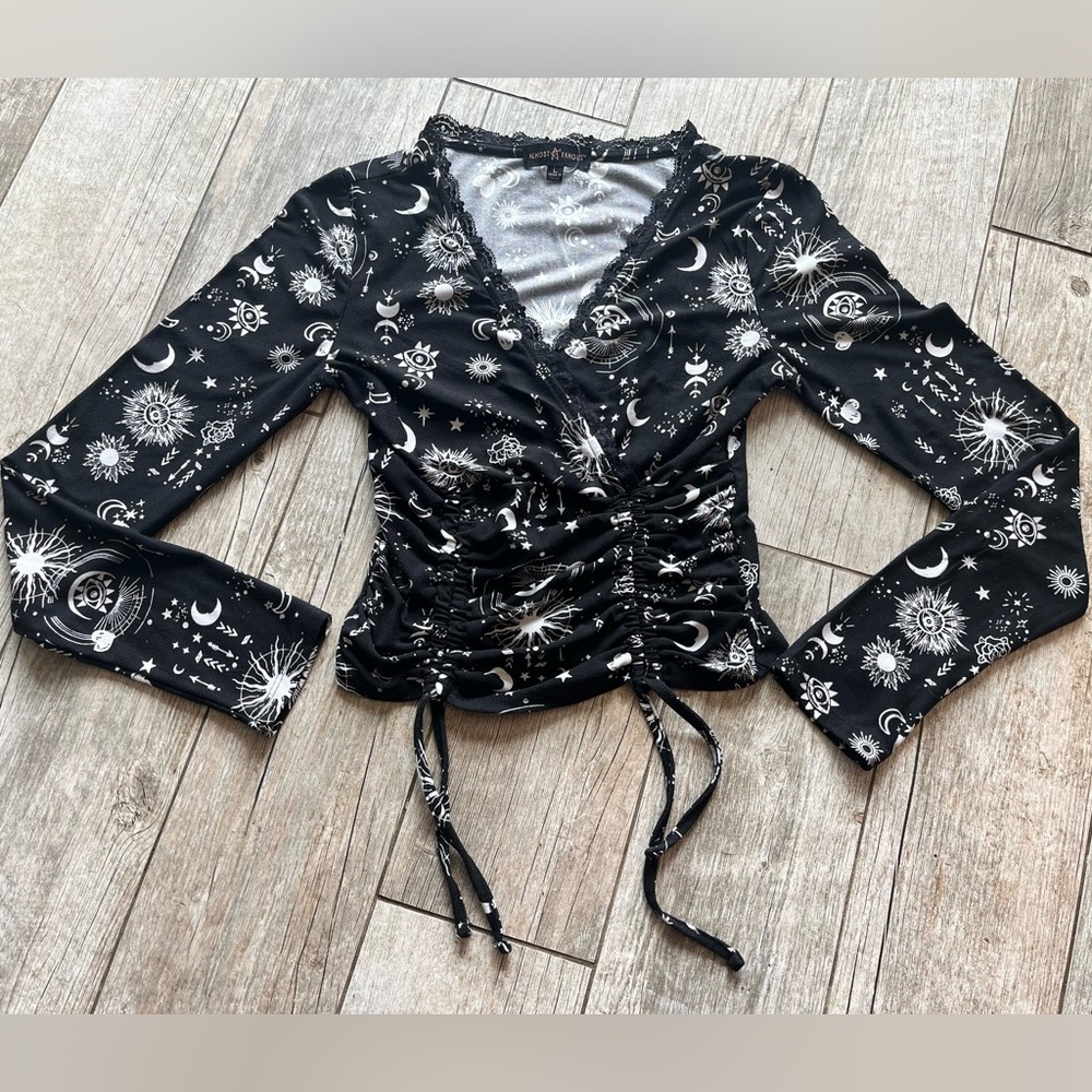 Almost Famous Celestial Theme Long Sleeve Crop Top